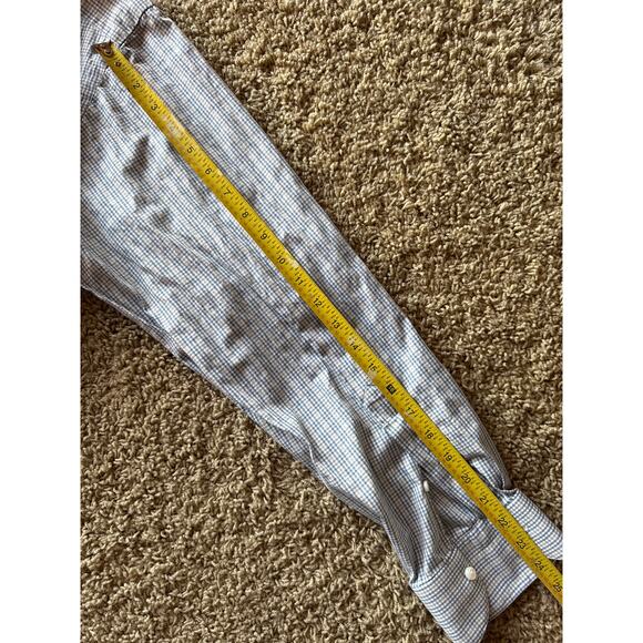 Luigi Borrelli Italian Made 16.5 100% Cotton Blue and Tan Plaid Dress Shirt - Picture 9 of 9